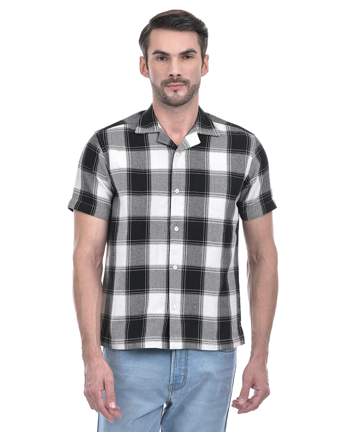 Numero Uno Men Checkered Black Shirt